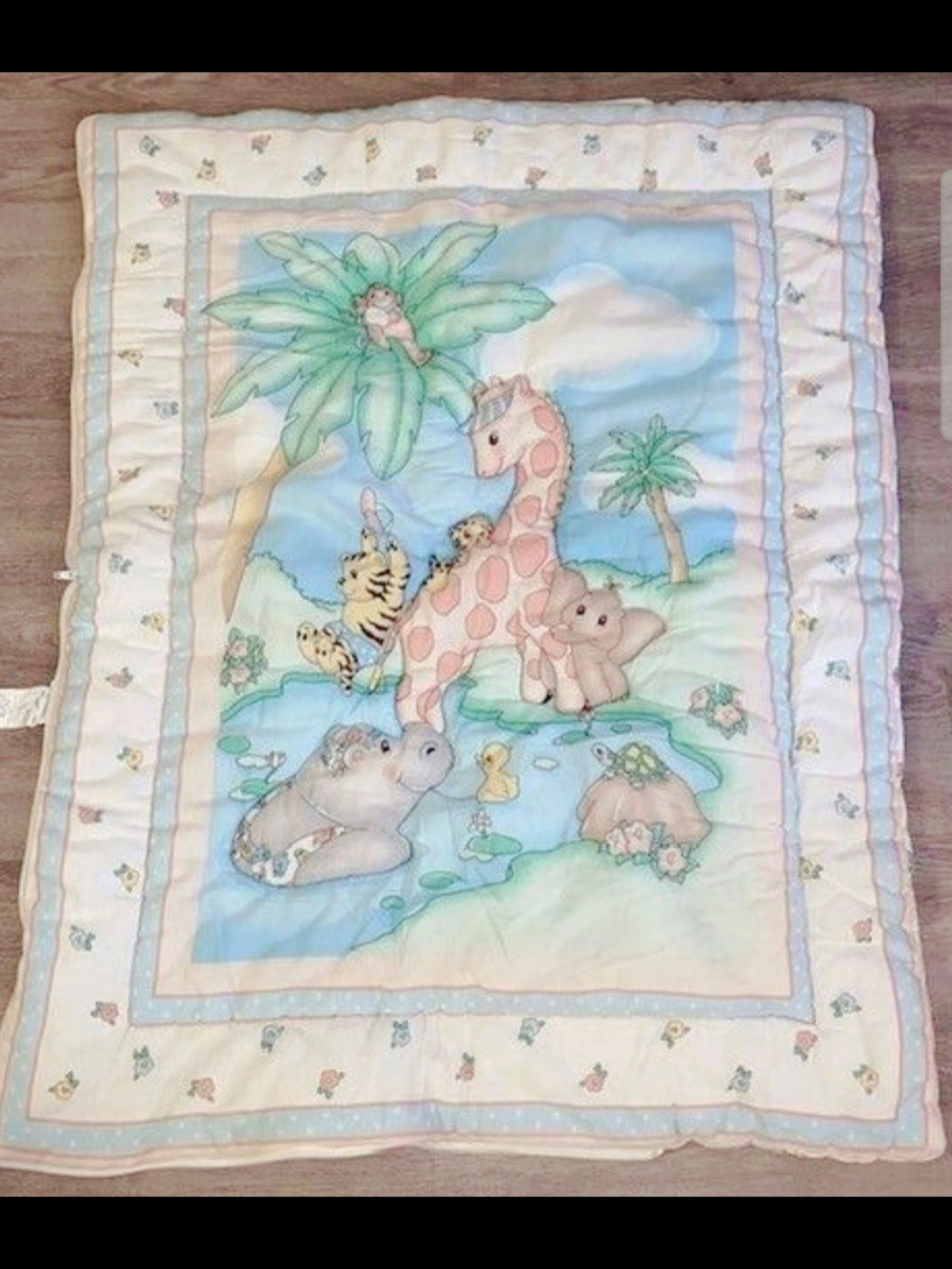 Little Bedding Of Red Calliope 1993 Baby Blanket - White with Mint & Pink Floral